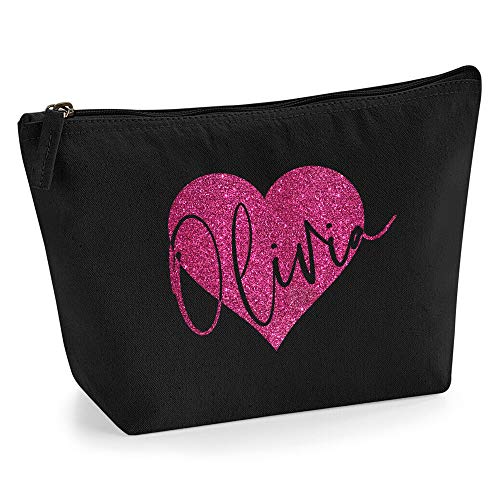 Personalisiert Name Initialen im Herz Kosmetiktasche Damen Schminktasche für Handtasche Makeup Tasche - S - Schwarz Tasche - Rosa Glitzer Personalisiert Name Initialen im Herz Kosmetiktasche Damen Schminktasche für Handtasche Makeup Tasche - S - Schwarz Tasche - Rosa Glitzer von TULLUN