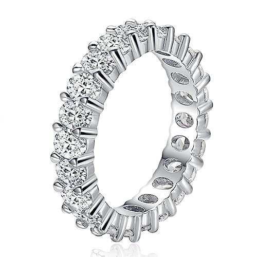 TUNGSTORY Ehering für Frauen, Ovalen Zirkonia Steinen Ringe, 4 mm Weißgold Plattierter Eternity Ring, Schmuck Geschenke für Frauen, Größe 60(19.1) von TUNGSTORY