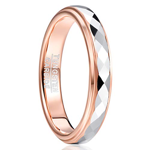 TUNGSTORY 4mm Herren Roségold Wolframring Damen Breit Facetten Poliert Partnerringe Stufenkanten Rhombus Dreieck Verlobungsringe Größe 52(16.6) von TUNGSTORY