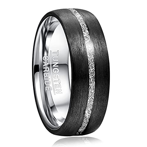 TUNGSTORY 8mm Verlobungsring für Frauen Herren Wolframkarbid Ring Eingelegt mit Schwarzer Kohlefaser und Imitiertem Meteoriten Komfort Fit Größe 57(18.1) von TUNGSTORY