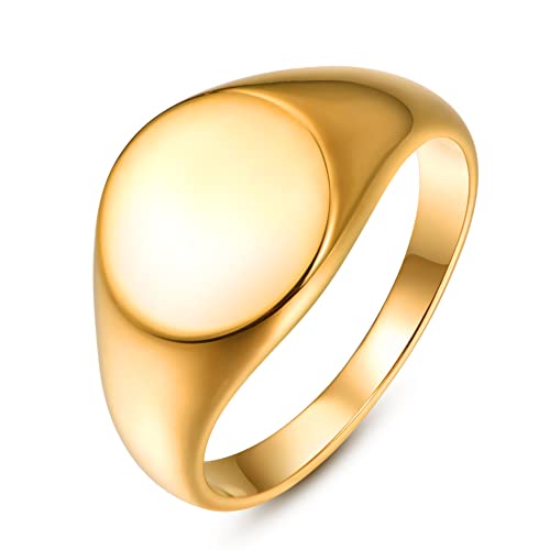 TUNGSTORY Edelstahl Herren Ring Goldener ovaler Edelstahlringe Männer Ring Siegelring Ringe für Herren Band Ring Size 62(19.7) von TUNGSTORY