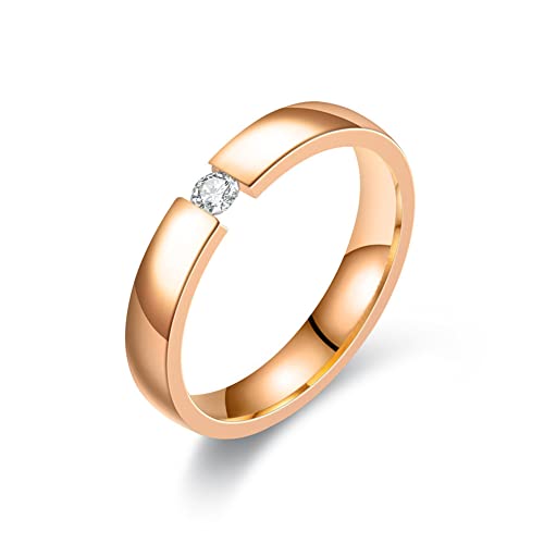 TUNGSTORY Edelstahl Verlobungsring für Paar 4mm Roségold Poliertes Finish Verlobungsring mit Zirkonia Größe 57(18.1) von TUNGSTORY