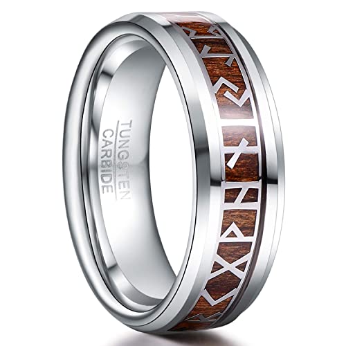 TUNGSTORY Wikinger Ring Herren 8mm Wolfram Silber Ring mit Holz Wikinger Schmuck Herren Ehering Größe 52.0(16.6) von TUNGSTORY