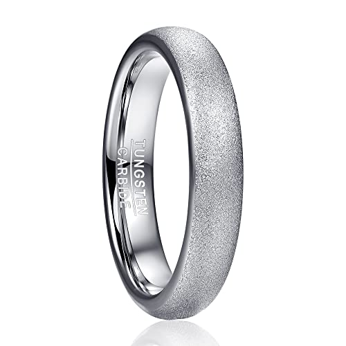 TUNGSTORY Herren Ringe aus Wolframcarbid 4mm Silber Farbe Verlobungsring Einfach Damen Ringe Sandstrahl Freundschaftsringe Gewölbt GrößE 62 (19.7) von TUNGSTORY