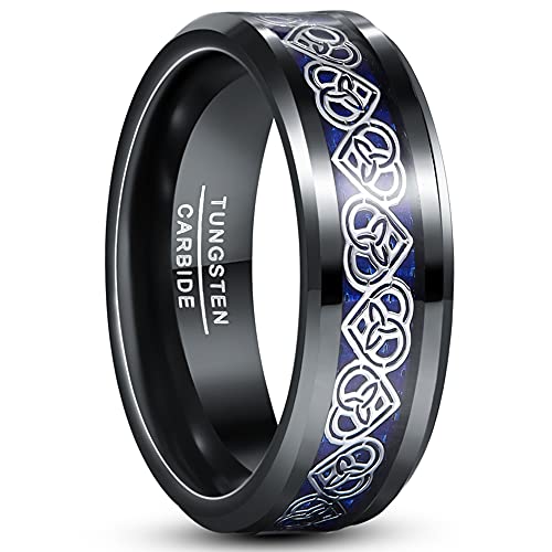 TUNGSTORY Wolfram Herz Ring Herren 8mm Blau-Schwarz Ring Keltischer Schmuck Männer Ehering Größe 67.2(21.4) von TUNGSTORY