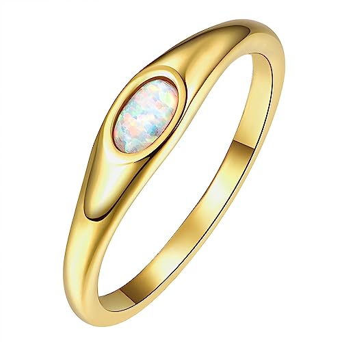 TUNGSTORY Ringe für Damen 14K Vergoldet Ehering Oval Opal Stapelring Größe 49.3(15.7) von TUNGSTORY
