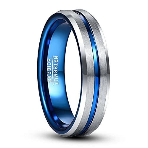 TUNGSTORY Wolfram Ringe 6mm für Männer Damen Blau und Silber Hochzeitsring mit Gerillt Vertrauensring freundschaftsringe Größe 60(19.1) von TUNGSTORY