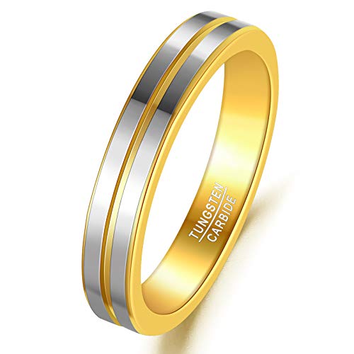 TUNGSTORY Wolfram Ring 4mm Breite mit Rille In Der Mitte Flache Hochzeitring Polierte OberfläChe Partnerringe Goldener Innenring Freundschaftsringe für Herren Damen Größe 62(19.7) von TUNGSTORY