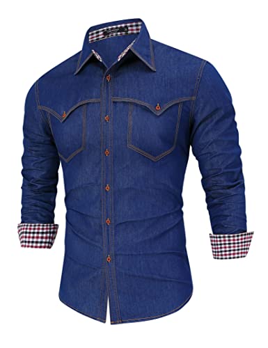 TURETRENDY Herren Casual Denim Shirt Button Dwon Langarm Western Arbeitsshirt, blau, XX-Large von TURETRENDY