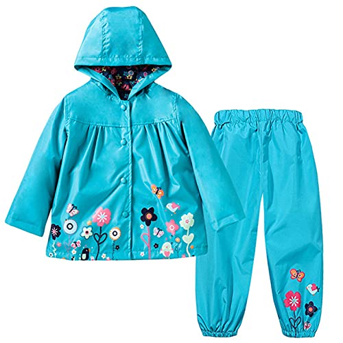 TURMIN Regenanzug Kinder, Regenjacke Matschjacke Matschhose für Mädchen Jungen wasserdichte Regenponcho Kleinkinder Regenjacke und Hose, Blau, 100(12-24 Monate) von TURMIN