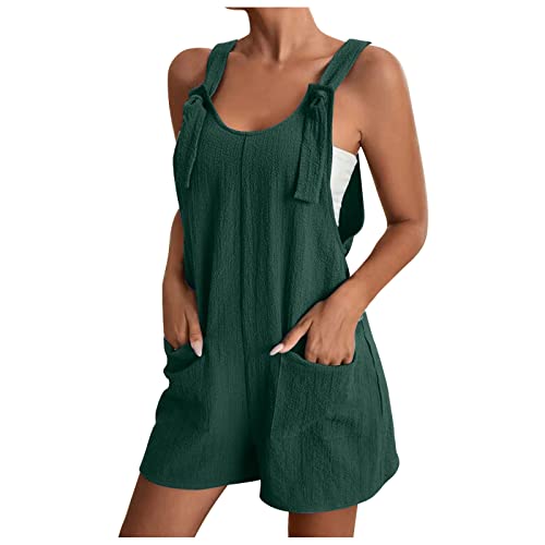 Jumpsuit Damen Sommer Ärmellos Kurz Latzhose Overall Casual Overall Hosenanzug V-Ausschnitt Playsuit Oversize Jumpsuit Baggy Sommerhose Hosenanzug Playsuit mit Taschen Arbeitshose Strampler Shorts von TURWXGSO