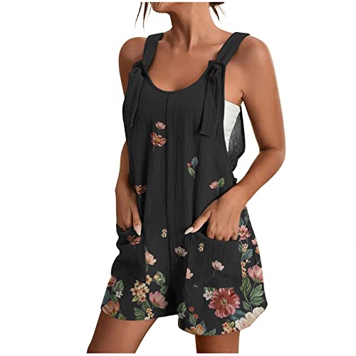 Jumpsuit Damen Sommer Ärmellos Kurz Latzhose Overall Casual Overall Hosenanzug V-Ausschnitt Playsuit Oversize Jumpsuit Baggy Sommerhose Hosenanzug Playsuit mit Taschen Arbeitshose Strampler Shorts von TURWXGSO