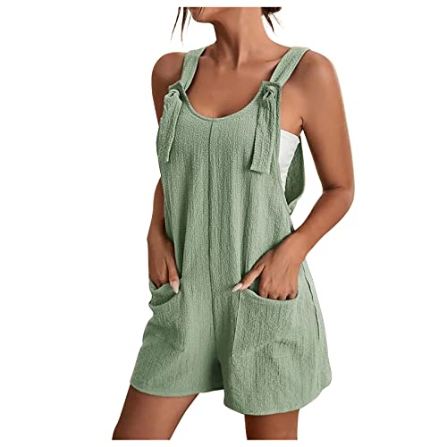 Jumpsuit Damen Sommer Ärmellos Kurz Latzhose Overall Casual Overall Hosenanzug V-Ausschnitt Playsuit Oversize Jumpsuit Baggy Sommerhose Hosenanzug Playsuit mit Taschen Arbeitshose Strampler Shorts von TURWXGSO