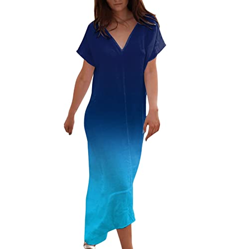 Lässiges Kurzarm-Resort-Kleid mit V-Ausschnitt, Sommerkleid für Damen, Kleider für Damen, Bürokleid, Swing-Kleid von TURWXGSO