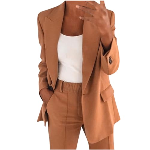 TURWXGSO Anzug Set Damen Blazer Langarm Jacke + Hose Anzug Casual Cardigan Langarm Elegant Blazer Anzug Lose Passform 2-Teilig Anzug Zweiteiler Damen Blazer Hosenanzug für Business Büro Freizeit von TURWXGSO