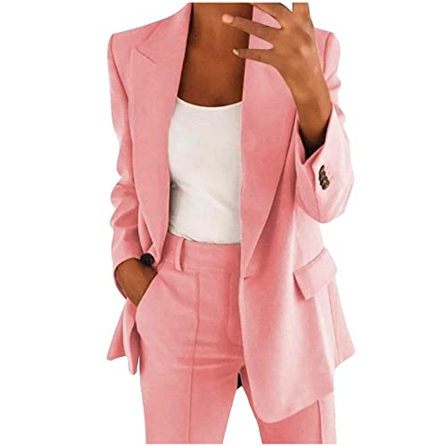 TURWXGSO Anzug Set Damen Langem Blazer Mit Hose Casual Cardigan Langarm Anzug Elegant Business Blazer Hosen+Jacke Anzug Set Blazer Hose 2-Teilig Anzug Zweiteiler Damen Blazer Hosenanzug von TURWXGSO