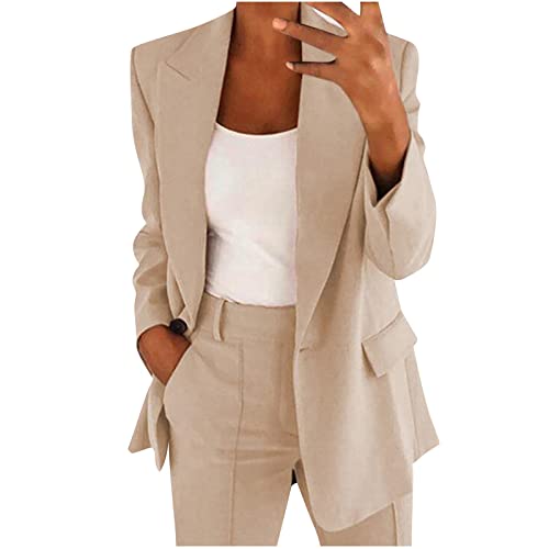 Anzug Set Damen Langem Blazer Mit Hose Casual Cardigan Langarm Anzug Elegant Business Blazer Hosen+Jacke Anzug Set Blazer Hose 4-Teilig Anzug Zweiteiler Damen Blazer Hosenanzug von TURWXGSO