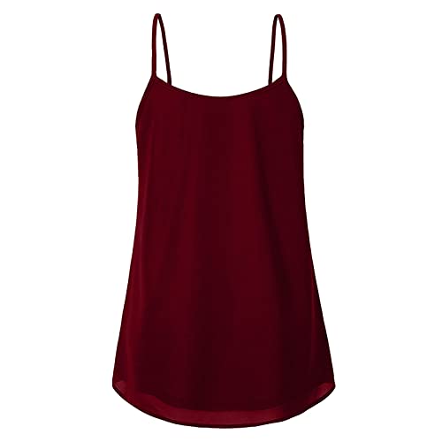 TURWXGSO Cami Top Damen Große Größen Tank Tops Spaghettiträger Damen Basic Tank Top Doppelte Layering Lange Tanks T Shirt Damen Kurzarm Oberteile Rundhals Basic Tops Bluse von TURWXGSO