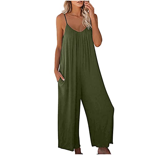 Damen Jumpsuit Sommer Loose Fit Jumpsuit Ärmellos Overall Lang Weites Bein Freizeithose mit Taschen Strampler Lange Playsuit Hose Lässig Hosenanzug Einfarbig/Bedruckter Overall für Frauen von TURWXGSO