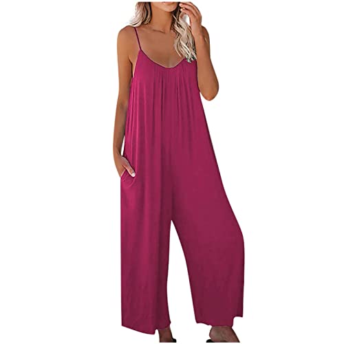 Damen Jumpsuit Sommer Loose Fit Jumpsuit Ärmellos Overall Lang Weites Bein Freizeithose mit Taschen Strampler Lange Playsuit Hose Lässig Hosenanzug Einfarbig/Bedruckter Overall für Frauen von TURWXGSO