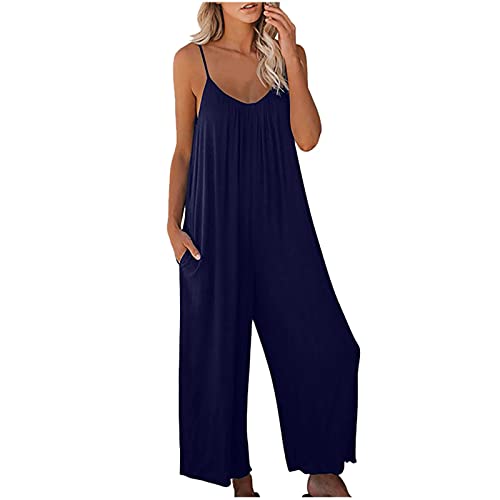 TURWXGSO Damen Jumpsuit Sommer Loose Fit Jumpsuit Ärmellos Overall Lang Weites Bein Freizeithose mit Taschen Strampler Lange Playsuit Hose Lässig Hosenanzug Einfarbig/Bedruckter Overall für Frauen von TURWXGSO