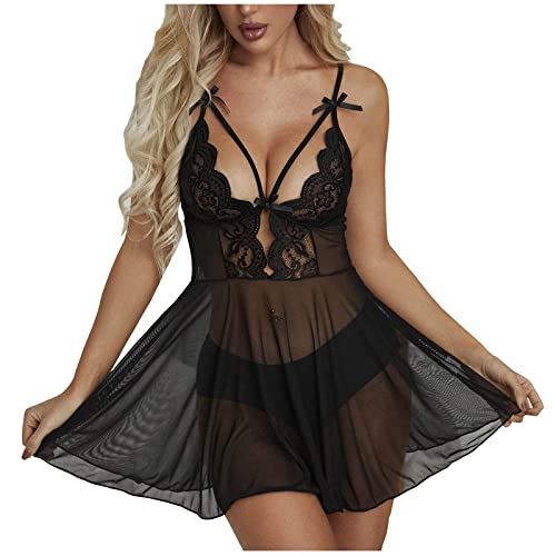 TURWXGSO Damen Sexy Nachtkleid Reizwäsche Negligee Elegant Spitze Minikleid Babydoll Dessous Kleid Reizvoll Babydolls Sleepwear Pyjamas Nachtwäsche Unterwäsche von TURWXGSO