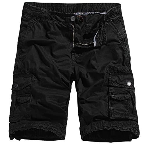 TURWXGSO Herren-Shorts, Cargo-Sommer-Shorts, elastischer Reißverschluss, Cargo-Shorts, schmale Arbeitskleidung, gerades Bein, halbe Hose, Outdoor-Sport-Shorts, lässige Shorts mit Taschen, 1-schwarz, M von TURWXGSO