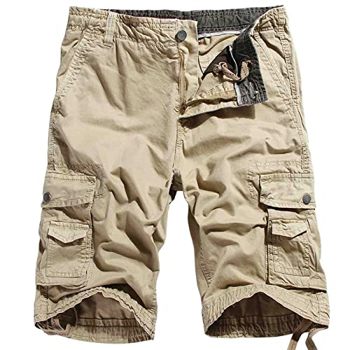 TURWXGSO Herren-Shorts, Cargo-Sommer-Shorts, elastischer Reißverschluss, Cargo-Shorts, schmale Arbeitskleidung, gerades Bein, halbe Hose, Outdoor-Sport-Shorts, lässige Shorts mit Taschen, 1-khaki, M von TURWXGSO