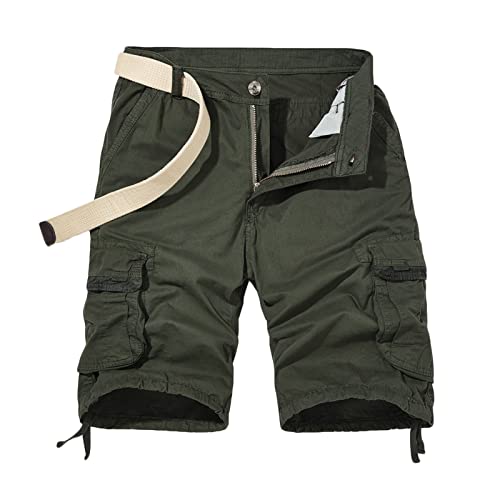 TURWXGSO Herren-Shorts, lässige Sommer-Shorts, schmale Passform, Fitness-Shorts, kurze Cargo-Shorts, smart, leger, lockerer Stretch, Reißverschluss, Knopf, Shorts mit Taschen, 2-army grün, M von TURWXGSO