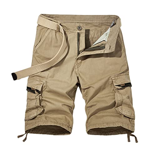 TURWXGSO Herren-Shorts, lässige Sommer-Shorts, schmale Passform, Fitness-Shorts, kurze Cargo-Shorts, smart, leger, lockerer Stretch, Reißverschluss, Knopf, Shorts mit Taschen, 2-khaki, M von TURWXGSO