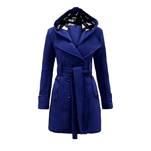 TURWXGSO Jacke Damen Kapuzenjacke mit Gürtel Retro Trenchcoat Elegant Zweireihig Langarm Mittellang Mantel Einfarbig Slim Fit Frühling Herbst Übergangsjacke Vintage Outdoor Streetwear von TURWXGSO