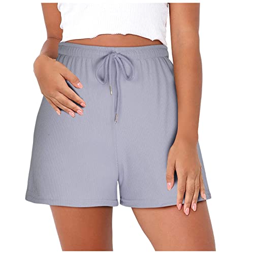 TURWXGSO Lässige Damen-Shorts mit Kordelzug, Sommer-Shorts, Workout, Yoga, Sport, kurze Hose, Activewear-Shorts, einfarbig, Stretch-Shorts, leger, lockere Fitness-Laufshorts mit Taschen, #1 Grau, von TURWXGSO