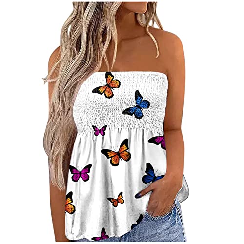 TURWXGSO Tank Tops Damen Ärmellos Tube Top Gestreiftes Drucken Oberteil Off Shoulder Sommer Blumen Sexy Top Locker Strand Top Lässige Sommerbluse Oberteile von TURWXGSO