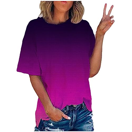 TURWXGSO Tshirt Damen Sommer T-Shirt Casual Rundhals T-Shirt Kurzarm Shirt Tie-Dye Oberteile Pullover T-Shirt Sommer Tops Farbverlauf Oberteile Lockere Tunika Große Größen Blusen Shirts Tops von TURWXGSO