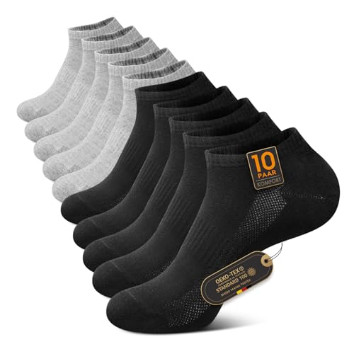 TUUHAW 10 Paar Damen Socken 35-38 Baumwoll Sportsocken Damen 35-38 Kurz Halbsocken Laufsocken Kurzsocken Atmungsaktive,Schwarz Grau von TUUHAW