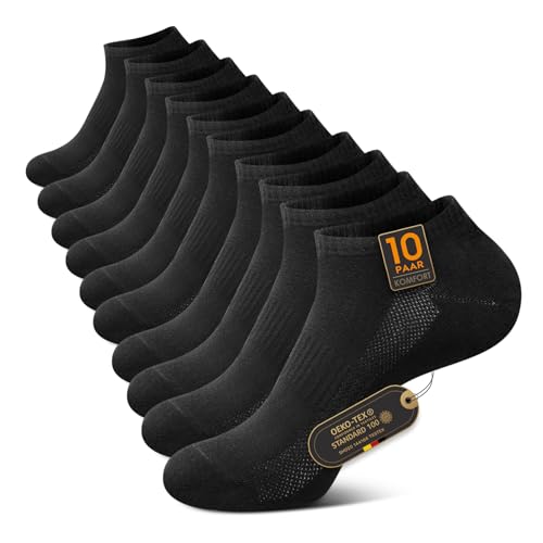 TUUHAW 10 Paar Socken Damen 35-38 baumwolle Sportsocken Damen 35-38 Kurz Schwarz Halbsocken Laufsocken Atmungsaktive von TUUHAW