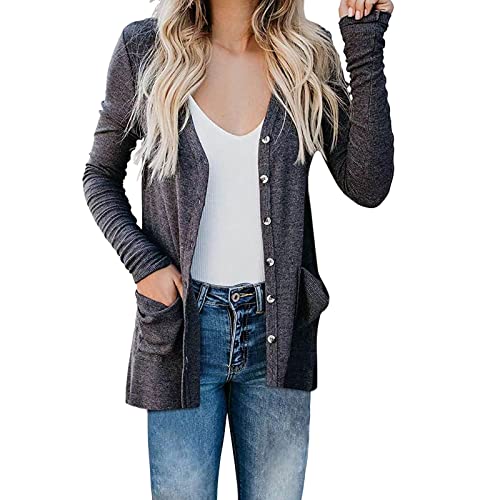 TWIFER Langarm-Strickjacke für Damen, offene Knopfleiste mit Taschen, lässiger Staubwedel, leichte Strickjacke Damen Weste Langarm Strick von TWIFER