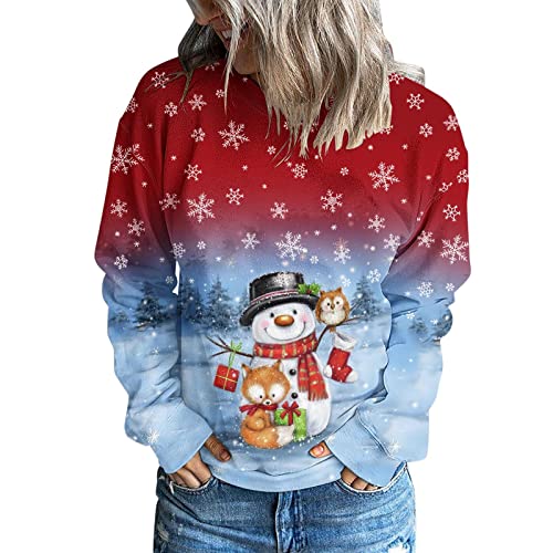 TWIFER Pullover Damen Wintermotiv Damenmode Rundhalsausschnitt Langarm Gradient Print Patchwork Frohe Weihnachten Sweatshirt Pullover Damen Wintermotiv von TWIFER