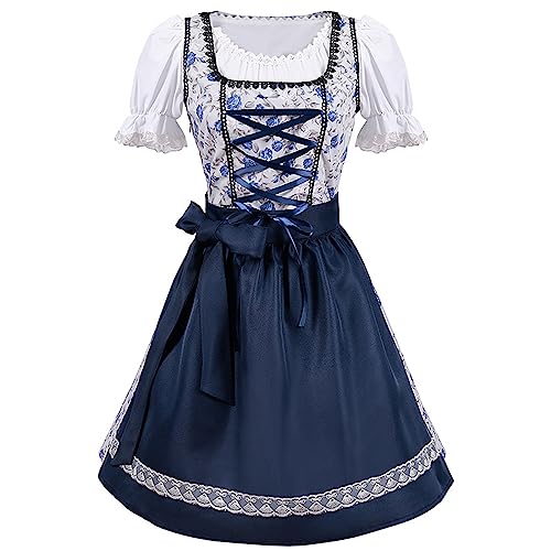 Dirndl Damen midi 3tlg.Trachtenkleid für Oktoberfest,Dirndlkleid Trachten Kleid+Dirndlbluse+Schürze Grosse Grössen Dirndl-Sets Oktoberfest Outfit Dirndl-Komplettsets Rockabilly Abschlussballkleid von TWIOIOVE