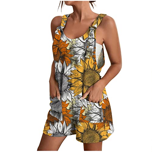 TWIOIOVE Jumpsuit Damen Sommer Kurz Latzhose Ärmellos Trägerhose Casual Playsuit U-Ausschnitt Einteiler Overall mit Taschen Romper Leicht Arbeitshose Shorts Baggy Hosenanzug Freizeithose Sommershort von TWIOIOVE