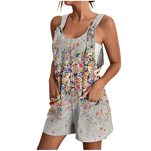 TWIOIOVE Jumpsuit Damen Sommer Kurz Latzhose Ärmellos Trägerhose Casual Playsuit U-Ausschnitt Einteiler Overall mit Taschen Romper Leicht Arbeitshose Shorts Baggy Hosenanzug Freizeithose Sommershort von TWIOIOVE