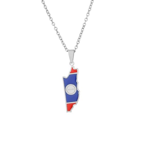 TWOMEM Halskette Anhänger Belize-Karte-Halskette für Männer und Frauen, geometrischer Öltropfen-Anhänger, trendige Accessoires Geburtstag Party Geschenk von TWOMEM