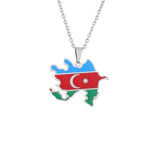 TWOMEM Halskette Anhänger Halskette im ethnischen Stil für Männer und Frauen mit geometrischer Öltropfen-Retro-Karte und Flagge von Aserbaidschan Geburtstag Party Geschenk von TWOMEM