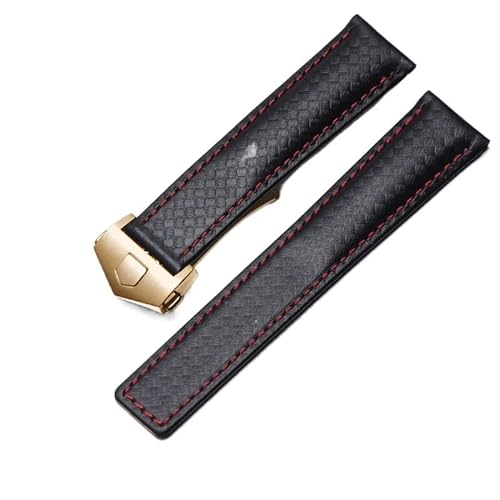 TWRQA Uhrenarmband aus echtem Leder mit Karbonfaser-Textur, für TAG-Armband, schwarz mit roter Linie, 20 mm mit Faltschließe, 22 mm, Achat von TWRQA