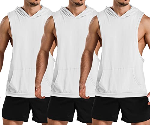 TX Apparel Herren Tank Top Ärmelloser Muskelshirt Workout Sport Fitness Hoodie Bodybuilding Muskel Kapuzen Tanktops-WT+WT+WT-L von TX Apparel