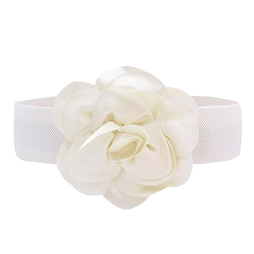 Damen Mädchen Gürtel Fashion und Süß Groß Blume Elastische Breit Tailleband Waist Belt (weiß) von TeeYee