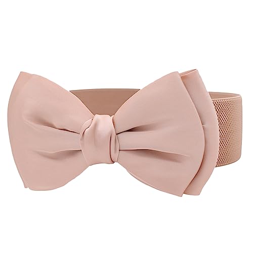 TeeYee Damen Mädchen Gürtel Klassische Retro Schleife Elastische Tailleband Breiter Waist Belt (Apricot) von TeeYee