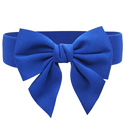 TY TeeYee Damen Mädchen Fashion und Groß Schleife Decor Elastische Tailleband Breiter Gürtel (blau, One size) von TeeYee