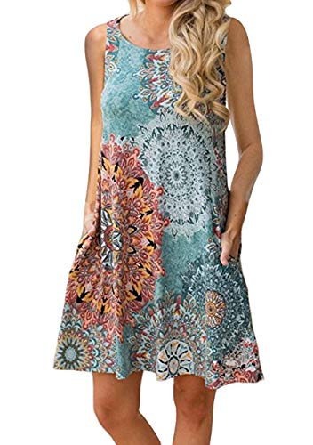 TYQQU Damen Freizeitkleid Für Damen Mit Taschen Florales Kleid Multicolor Blau Jahresring XL von TYQQU