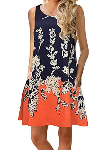 TYQQU Damen Sommerliches Freizeitkleid Für Damen Mit Taschen Florales Kleid Multicolor Blau Orange XL von TYQQU